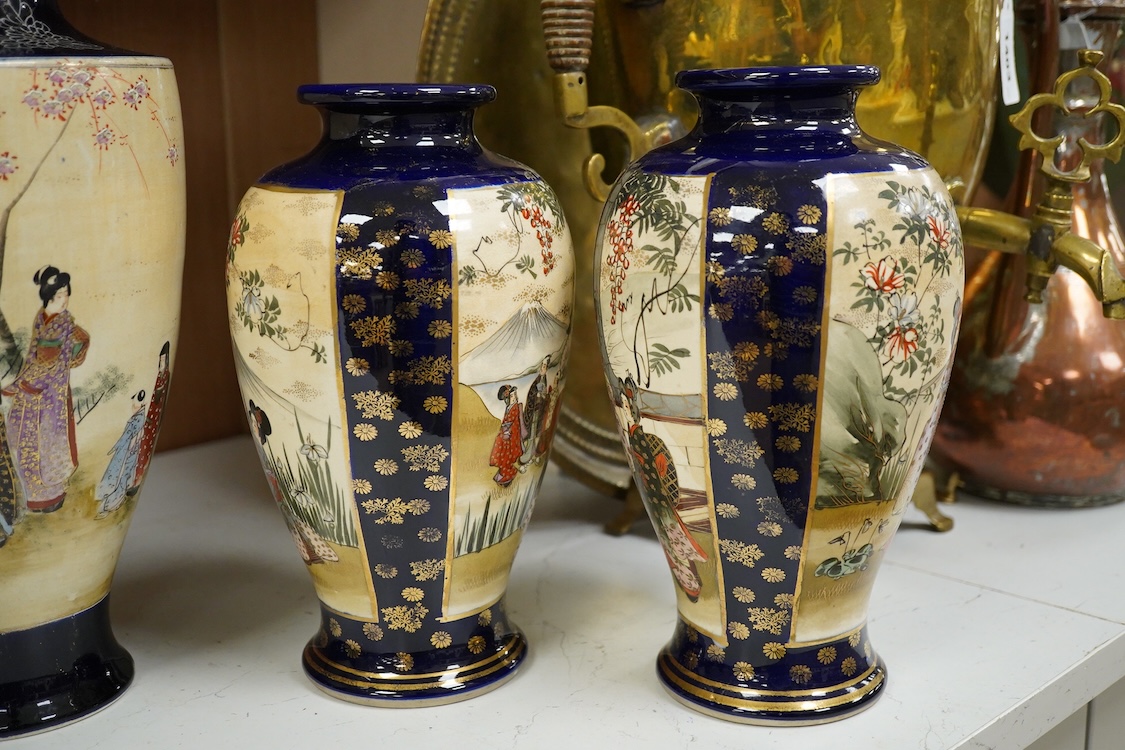 Two pairs of 20th century Japanese satsuma vases and one other, largest 32cm high